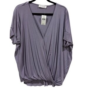 Double Zero Lavender Wrap Front Dolman Sleeve Top Tunic Shirt Large